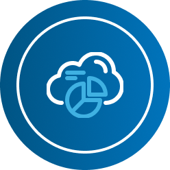 Diversification icon of a blue pie chart and cloud.