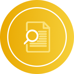Underwriting icon of yellow magnifying glass and document.